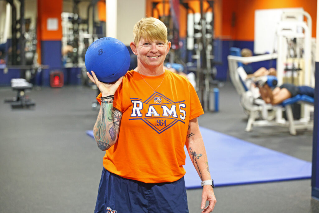 Anita Harrell stands in the SCC gym as the new health and physical education instructor.