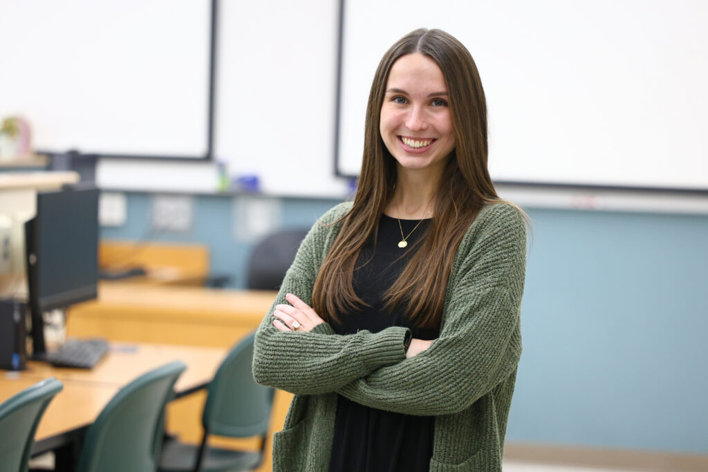 Business Administration Instructor Hannah Isenhour stands in her classroom at SCC.